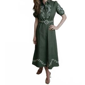 NEW LAROQUE lainey midi dress in green embroidery